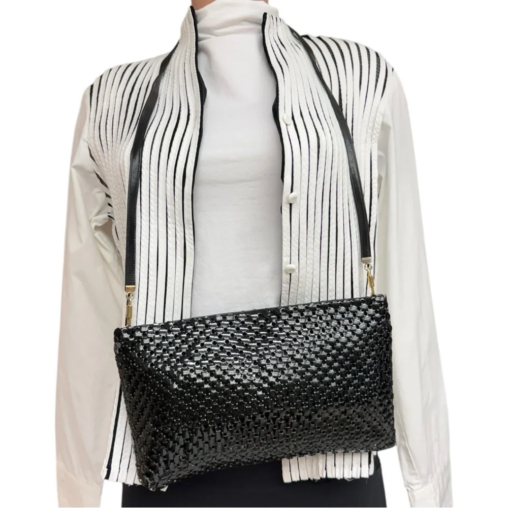 Vintage Whiting & Davis Black Metal Mesh Pouch Crossbody Shoulder Bag Evening